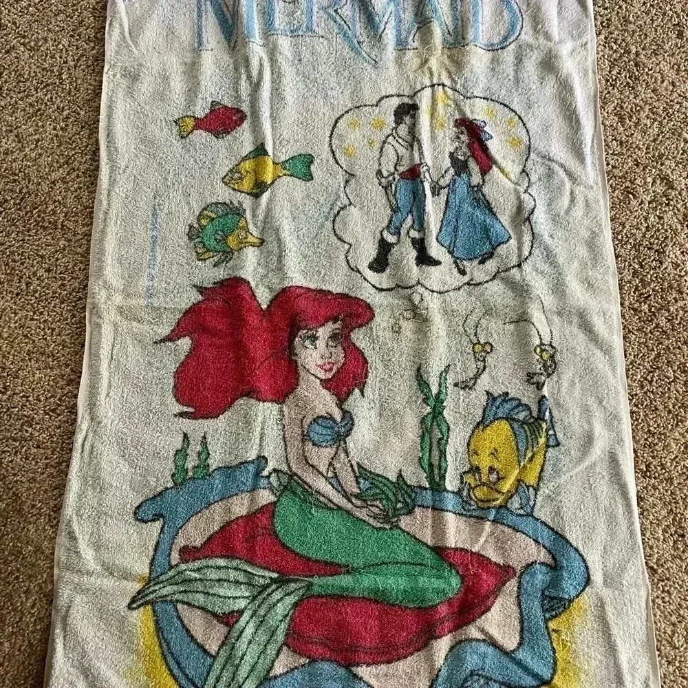 Disney The Little Mermaid Vintage 90’s Beach Towel 52” x 27.5” Ariel Sebastian